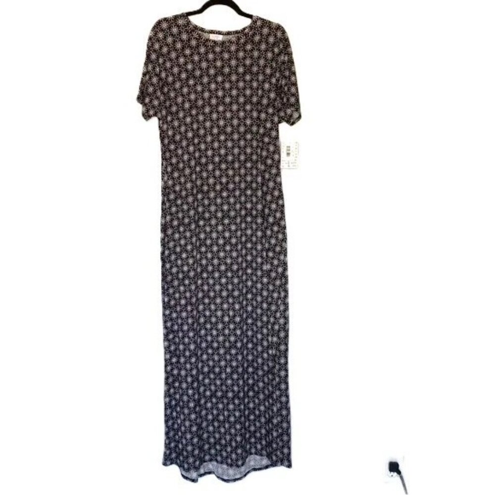 Maxi Sheath Dress Size Large Short Sleeve Stars Black White LuLaRoe Maria